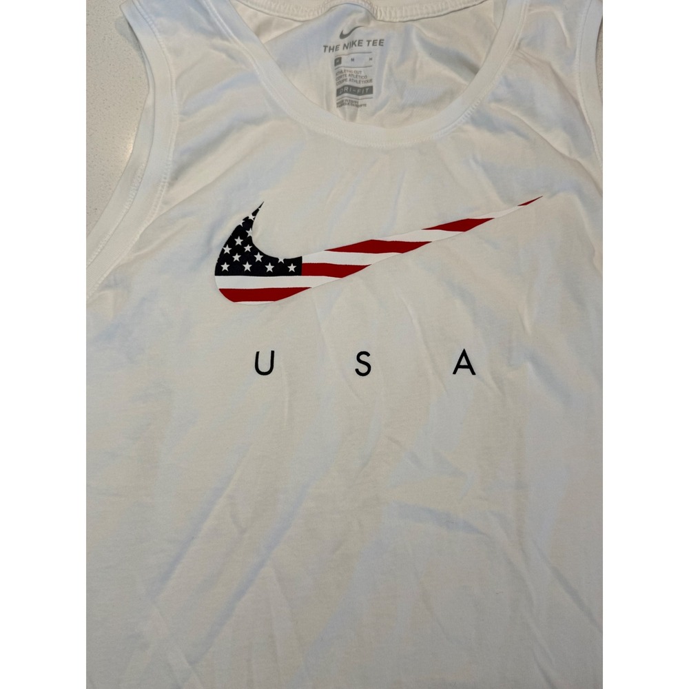 Nike USA Dri-FIT Tank Top Mens Medium White American Flag Swoosh Athletic Cut